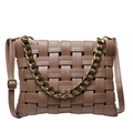 Brown woven crossbody bag with stylish gold chain handle and adjustable leather strap - Khaki