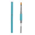 Dual-ended cyan nail art brush with flat fiber bristles and steel spatula tool - Sky Blue