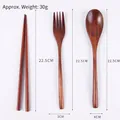 3-piece wooden cutlery set including 22.5cm chopsticks, fork, and spoon in dark wood finish - No-Wrap Spoon Fork Chopsticks