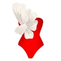 Red one-piece swimsuit with oversized white floral accent and elegant pearl detailing - S / Orange Pearl Flower Swimsuit
