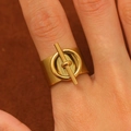 Golden wide band stainless steel ring with OT toggle closure design for women - Wide Band OT Buckle Gold Style (Z-146)