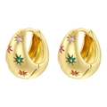 Orecchini a cerchio dorati retrò con stelle in zircone colorato su sfondo bianco - VE1585 Zircone Colorato Goccia d'acqua / Oro