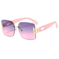 Fashion rimless square sunglasses with purple-pink gradient lenses and gold metal details - Gold Frame Gray Pink Lens