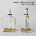 Paar Egyptische Bastet kat boekensteunen in mat wit met gouden hiërogliefen basis - Wit Goud Egyptische Kat Boekensteunen (Paar)