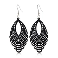 Detailed view of black hollow teardrop wooden earrings with elegant geometric patterns - Style 9 (Teardrop Geometric)