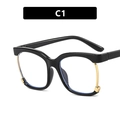 Square black anti-blue light glasses with gold metal accents in C1 frame finish - Blue Purple Gradient / Bright Black