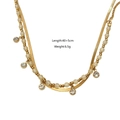 Double-layered golden snake chain necklace with white beads and five zircon pendants - Layered Necklace (White Beads Zirconia)