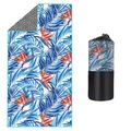 Quick-dry microfiber beach towel featuring tropical floral print and geometric patterns - Fluorescent Leaf (Double-sided Print with Mesh Bag)