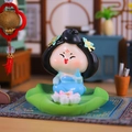 Figurine de fille de style ancien en robe bleue sur base de lotus décor - Série d'ornements de style ancien / 1229-5 Jupe bleue