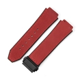 Red leather watch band with black rubber lining and black folding clasp for Hublot - 19x26mm / Matte Red - Black Buckle