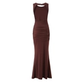 Brown backless maxi dress with sleeveless cut and detailed shirred back ruching - S / Burgundy