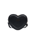 Elegant black heart-shaped PU leather shoulder bag with golden hardware and adjustable strap - Black