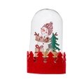 Detail einer Weihnachts-Glaskuppel mit Schneemann, Tannenbaum und rotem Filzsockel - Schneemann