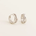 Elegante S925 Sterling Silber Creolen mit halbseitigem funkelndem Zirkonia-Besatz - 925er Silber / Weißgold