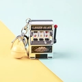 Mini silver lucky slot machine keychain with yellow bell and manual handle - Silver + Lobster Buckle + Yellow Bell / 1000 Minimum Order