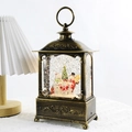 Vintage bronze Christmas snow globe lantern with snowman family and sparkling glitter - Snowman