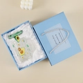 Avocado themed glass cup gift set in light blue box with lid, spoon and straw - Avocado / Gift Box