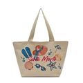 Linen tote bag in light beige with Santa Marta summer beach motifs and ribbon carry handles - Style 4 (Beach Elements-Santa Marta)