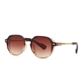 Narrow vintage sunglasses with gradient brown frames and sleek golden metal temples - Tea Frame Tea Lens
