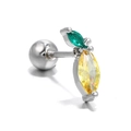 Screw-back pineapple cartilage piercing stud with yellow and green marquise zircon - Silver Lemon