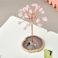 Albero di cristallo rosa con rami in rame su base di fetta di agata naturale - Quarzo rosa