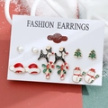 6-pair set of Christmas earrings featuring snowman, reindeer, and candy cane charms - Model 16 G-578