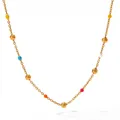 Bohemian gold plated stainless steel necklace with colorful enamel beads in candy hues - Gold Multicolor Round Beads Style (KCD049 Gold)