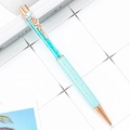 Light blue crystal ballpoint pen with rose gold floral clip and pearl accent - Sakura Pearl Flower Clip / Candy Light Blue