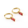 Boucles d'oreilles en acier inoxydable doré 18K avec pendentifs en zircon rouge - Rectangle-Rouge