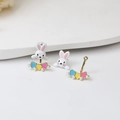 Cartoon bunny heart earrings with blue enamel and pearls on gold plated alloy - Colorful Enamel Rabbit Heart Earrings