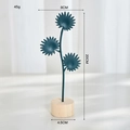 Modern Nordic iron ginkgo leaf sculpture with wooden base and dimensions shown - Y03-Sunflower / Navy Blue