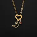 14K gold-plated stainless steel necklace with heart clasp and initial D pendant - Gold / Letter D