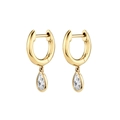 Elegant gold-plated hoop earrings with clear pear-cut zircon pendants in a minimalist style - Gold Hoop Clear Teardrop Pendant (JHQ0009-GG-8)