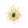 Vintage style gold emerald brooch with crystal sunburst design on white background - Vintage Radiating Emerald Style (FG047-A)