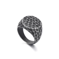 Vintage signet ring with hammered honeycomb texture in antique silver finish - Hammered Round Antique Black (KR105964-KJX)