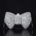 Silver bow-shaped evening clutch bag encrusted with sparkling crystals and metal chain - 20x12 Bowknot Silver