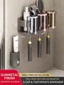 Gunmetal grey wall-mounted toothbrush holder with 3 cups and automatic toothpaste squeezer - Gun Grey Toothbrush Holder + 3 Colored Cups + Toothpaste Squeezer