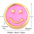 DIY 10mm pink enamel smiley face charm with gold metal frame for jewelry making - Smile-Pink
