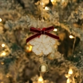 White felt snowflake hanging ornament with red velvet bow and golden bell decoration - Style 14 (White Snowflake Pendant)