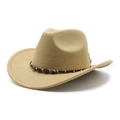 Detail of khaki western cowboy hat featuring braided trim with burgundy beads and gold accents - M (56-58cm) / Camel