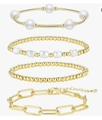 Golden titanium steel bracelet set with pearls and paperclip chain for women - Gold Tube Artificial Pearl 4-Piece Set