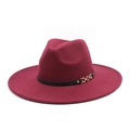 Classic burgundy wool fedora hat with a wide brim and decorative gold chain leather band - M (56-58cm) / Burgundy