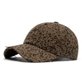 Gorra de béisbol vintage con estampado de leopardo, bordes desgastados y lona de algodón - Caqui