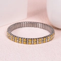 Adjustable two-tone stainless steel stretch bracelet with embedded cubic zirconia links - k2301-Gold Silver Inlaid Diamonds