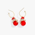 Charming red snowman earrings with golden hooks and shimmering white crystal details - Red Christmas Snowman Earrings / Red