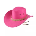 Pink suede cowboy hat with braided rope band and adjustable chin strap detail - Pink