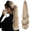 Lange gewellte blonde Pferdeschwanz-Haarverlängerung mit Highlights und Krallenklammer - 16H613 (Aschblond Gemischt Mit Blond)