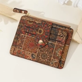 Detail of bohemian cork wallet showing card slots and mandala patterns on eco-friendly fabric - Irregular Squares Style