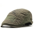 Detail of army green mesh beret showing breathable fabric and classic embroidery - 56-59cm / Army Green