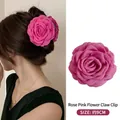 Pince à cheveux fleur rose en tissu avec pétales multicouches, taille 9 cm - Grand 9cm / Rose Rouge